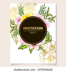 Invitation greeting card with floral background. Wedding invitation, thank you card, save the date cards.