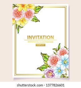 Invitation greeting card with floral background. Wedding invitation, thank you card, save the date cards.