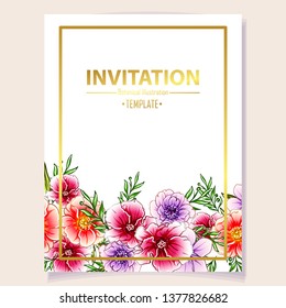 Invitation greeting card with floral background. Wedding invitation, thank you card, save the date cards.