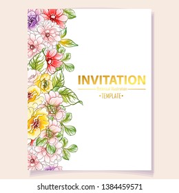 Invitation greeting card with floral background. Wedding invitation, thank you card, save the date cards.