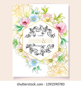 Invitation greeting card with floral background. Wedding invitation, thank you card, save the date cards.