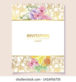 Invitation greeting card with floral background. Wedding invitation, thank you card, save the date cards.