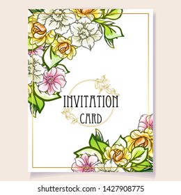Invitation greeting card with floral background. Wedding invitation, thank you card, save the date cards.