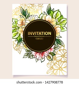 Invitation greeting card with floral background. Wedding invitation, thank you card, save the date cards.