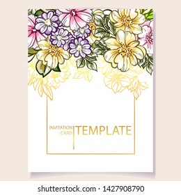 Invitation greeting card with floral background. Wedding invitation, thank you card, save the date cards.