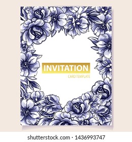 Invitation greeting card with floral background. Wedding invitation, thank you card, save the date cards.