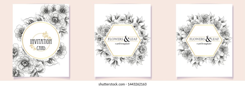 Invitation greeting card with floral background. Wedding invitation, thank you card, save the date cards.