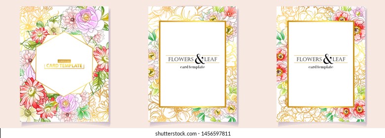 Invitation greeting card with floral background. Wedding invitation, thank you card, save the date cards.