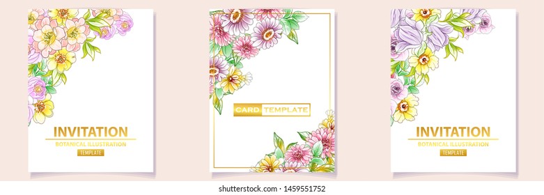 Invitation greeting card with floral background. Wedding invitation, thank you card, save the date cards.