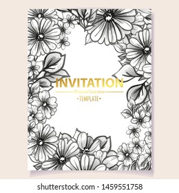 Invitation greeting card with floral background. Wedding invitation, thank you card, save the date cards.