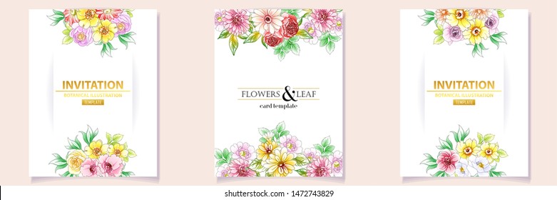 Invitation greeting card with floral background. Wedding invitation, thank you card, save the date cards.