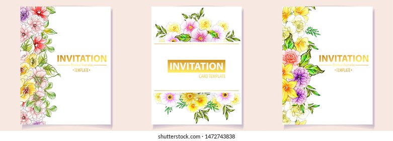Invitation greeting card with floral background. Wedding invitation, thank you card, save the date cards.