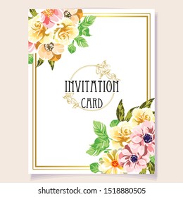 Invitation greeting card with floral background. Wedding invitation, thank you card, save the date cards.