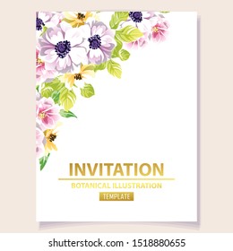 Invitation greeting card with floral background. Wedding invitation, thank you card, save the date cards.