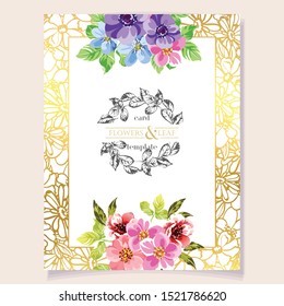 Invitation greeting card with floral background. Wedding invitation, thank you card, save the date cards.