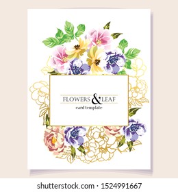 Invitation greeting card with floral background. Wedding invitation, thank you card, save the date cards.