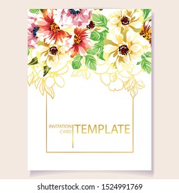 Invitation greeting card with floral background. Wedding invitation, thank you card, save the date cards.