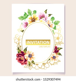 Invitation greeting card with floral background. Wedding invitation, thank you card, save the date cards.