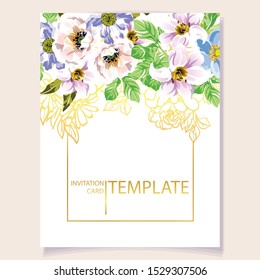 Invitation greeting card with floral background. Wedding invitation, thank you card, save the date cards.