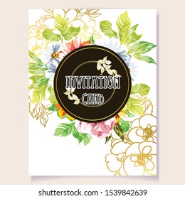 Invitation greeting card with floral background. Wedding invitation, thank you card, save the date cards.