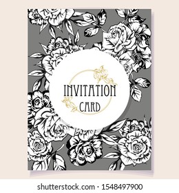 Invitation greeting card with floral background. Wedding invitation, thank you card, save the date cards.