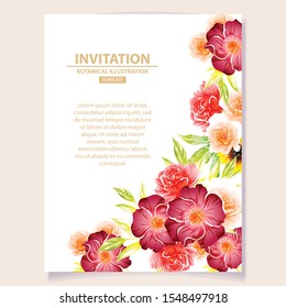 Invitation greeting card with floral background. Wedding invitation, thank you card, save the date cards.