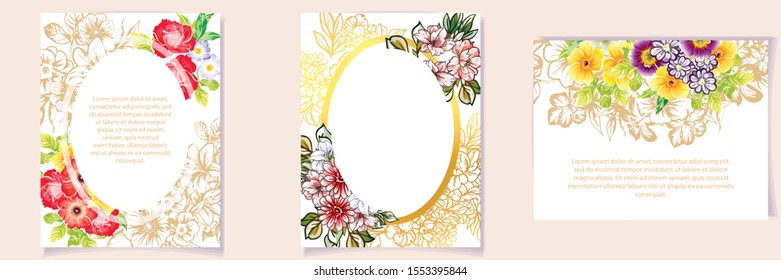 Invitation greeting card with floral background. Wedding invitation, thank you card, save the date cards.