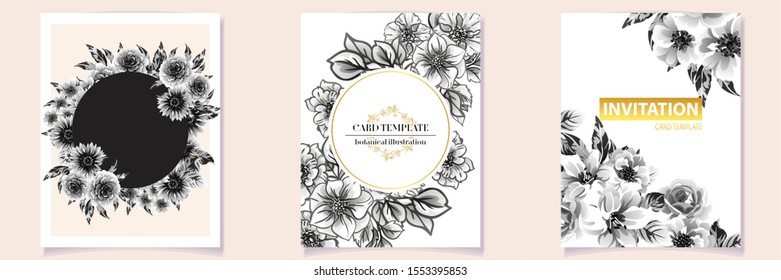 Invitation greeting card with floral background. Wedding invitation, thank you card, save the date cards.