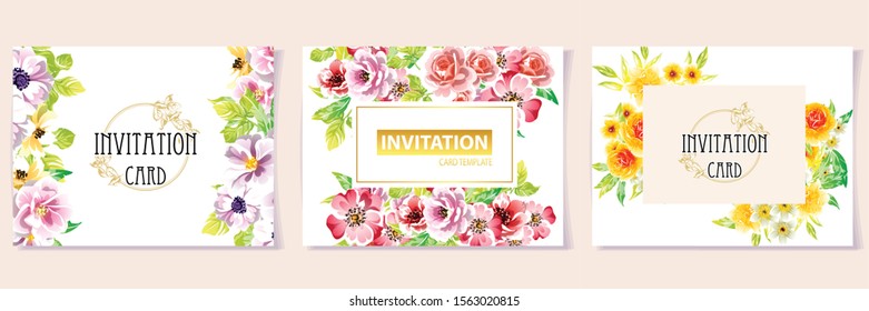 Invitation greeting card with floral background. Wedding invitation, thank you card, save the date cards.