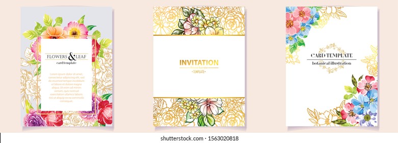 Invitation greeting card with floral background. Wedding invitation, thank you card, save the date cards.