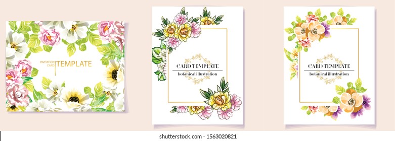 Invitation greeting card with floral background. Wedding invitation, thank you card, save the date cards.