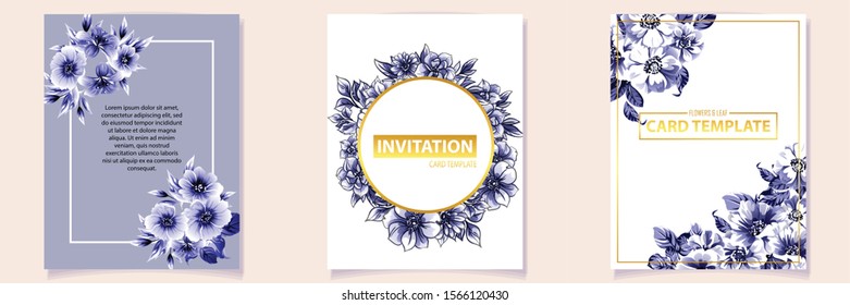 Invitation greeting card with floral background. Wedding invitation, thank you card, save the date cards.