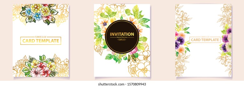 Invitation greeting card with floral background. Wedding invitation, thank you card, save the date cards.