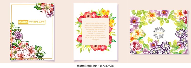 Invitation greeting card with floral background. Wedding invitation, thank you card, save the date cards.