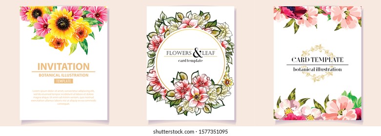 Invitation greeting card with floral background. Wedding invitation, thank you card, save the date cards.