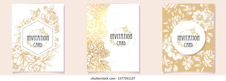 Invitation greeting card with floral background. Wedding invitation, thank you card, save the date cards.