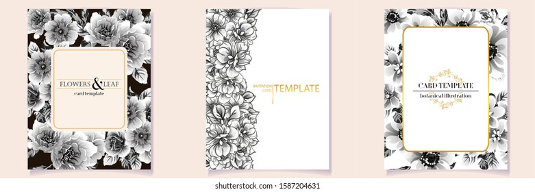 Invitation greeting card with floral background. Wedding invitation, thank you card, save the date cards.