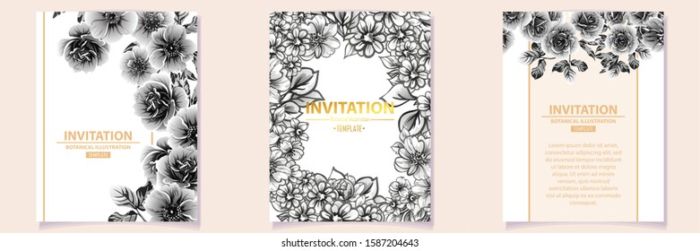 Invitation greeting card with floral background. Wedding invitation, thank you card, save the date cards.