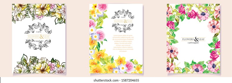 Invitation greeting card with floral background. Wedding invitation, thank you card, save the date cards.