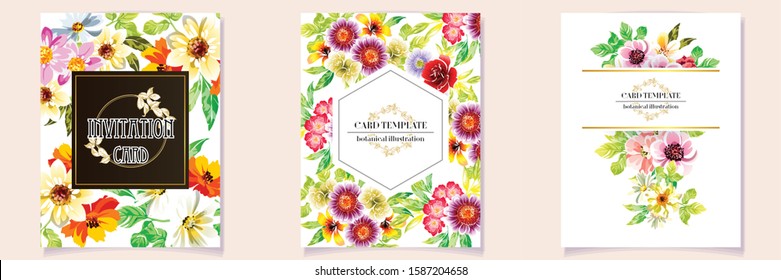 Invitation greeting card with floral background. Wedding invitation, thank you card, save the date cards.