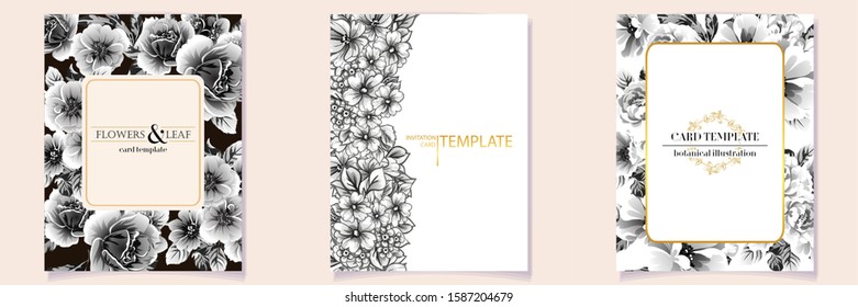 Invitation greeting card with floral background. Wedding invitation, thank you card, save the date cards.