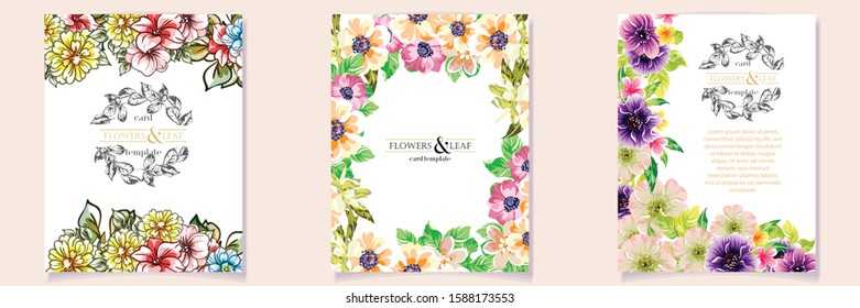 Invitation greeting card with floral background. Wedding invitation, thank you card, save the date cards.