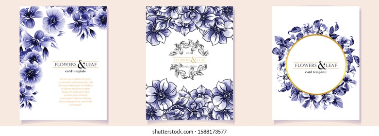 Invitation greeting card with floral background. Wedding invitation, thank you card, save the date cards.