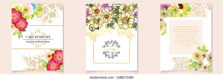 Invitation greeting card with floral background. Wedding invitation, thank you card, save the date cards.