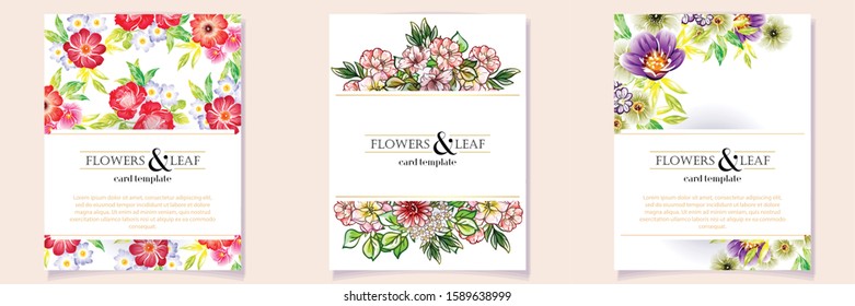 Invitation greeting card with floral background. Wedding invitation, thank you card, save the date cards.