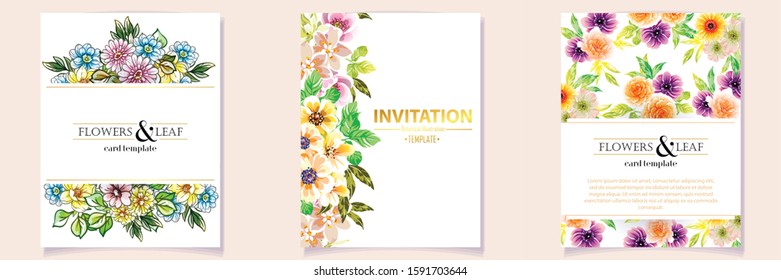 Invitation greeting card with floral background. Wedding invitation, thank you card, save the date cards.