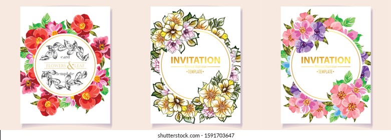 Invitation greeting card with floral background. Wedding invitation, thank you card, save the date cards.