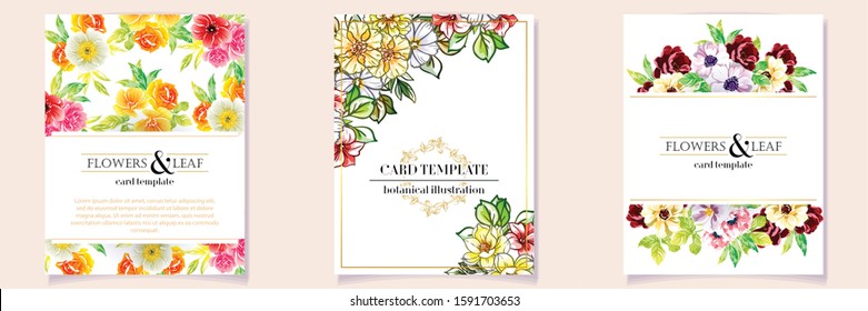 Invitation greeting card with floral background. Wedding invitation, thank you card, save the date cards.