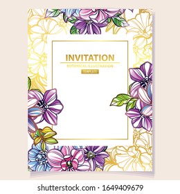 Invitation greeting card with floral background. Wedding invitation, thank you card, save the date cards.