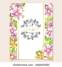 Invitation greeting card with floral background. Wedding invitation, thank you card, save the date cards.